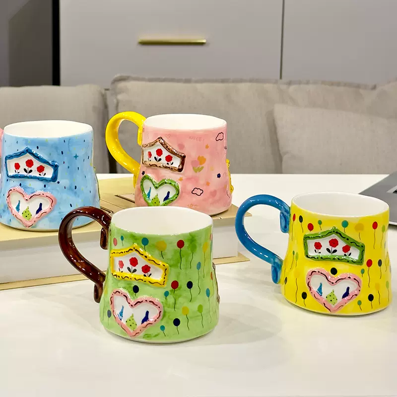卡通爱心马克杯创意家用陶瓷水杯牛奶杯情侣陶瓷杯杯子高颜值可爱