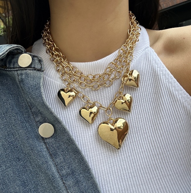 50g Weight CCB Pendant Material Necklace Classification Aluminum Chain Material Paperclip Chain Chain Type 1 Piece Quantity Daily Occasion CCB, Aluminum Material Heart Shape Pattern Women's Gender Plating Design Exaggerated Style Exaggerated Heart Shape CCB Aluminum Paperclip Chain Statement Necklaces Wholesale 3
