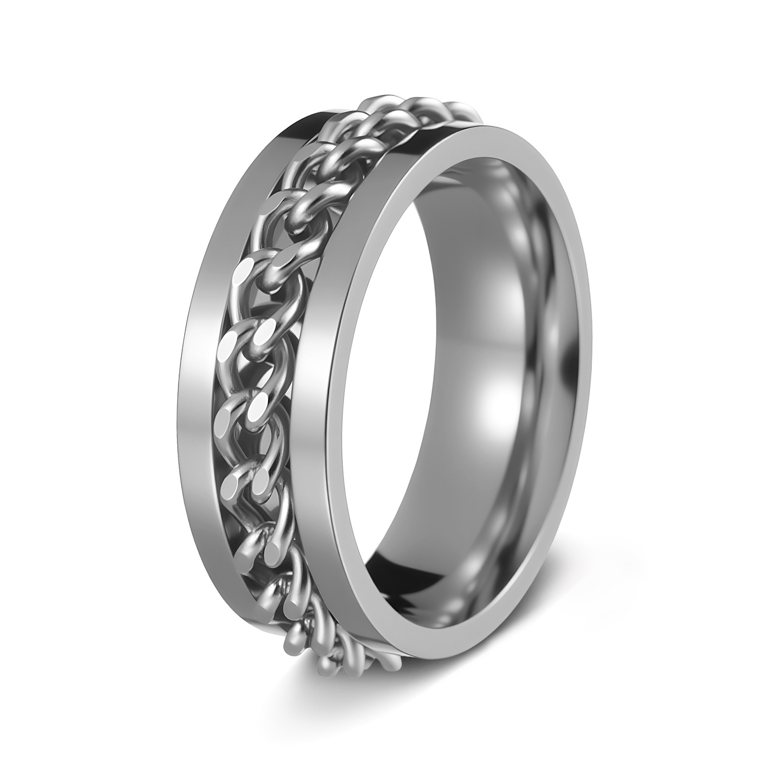 Hombres de acero de titanio pulsera giratoria anillo de cadena giratoria joyería de descompresión popular en línea anillo de cerveza de botella abierta