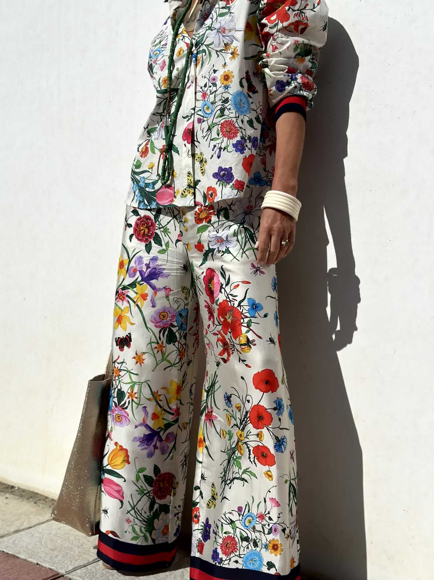Color Block, Plant Pattern Summer, Spring Season Casual Women's Vacation Color Block Plant Polyester Printing Pocket Pant Co-ord Set Pants Sets