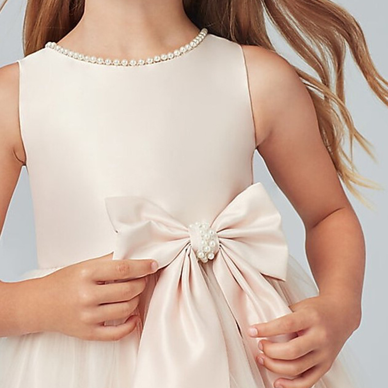 Nuevo Comercio exterior vestido de boda de los niños niñas cuentas simple elegante color sólido cumpleaños rendimiento sin mangas princesa MIDI vestido