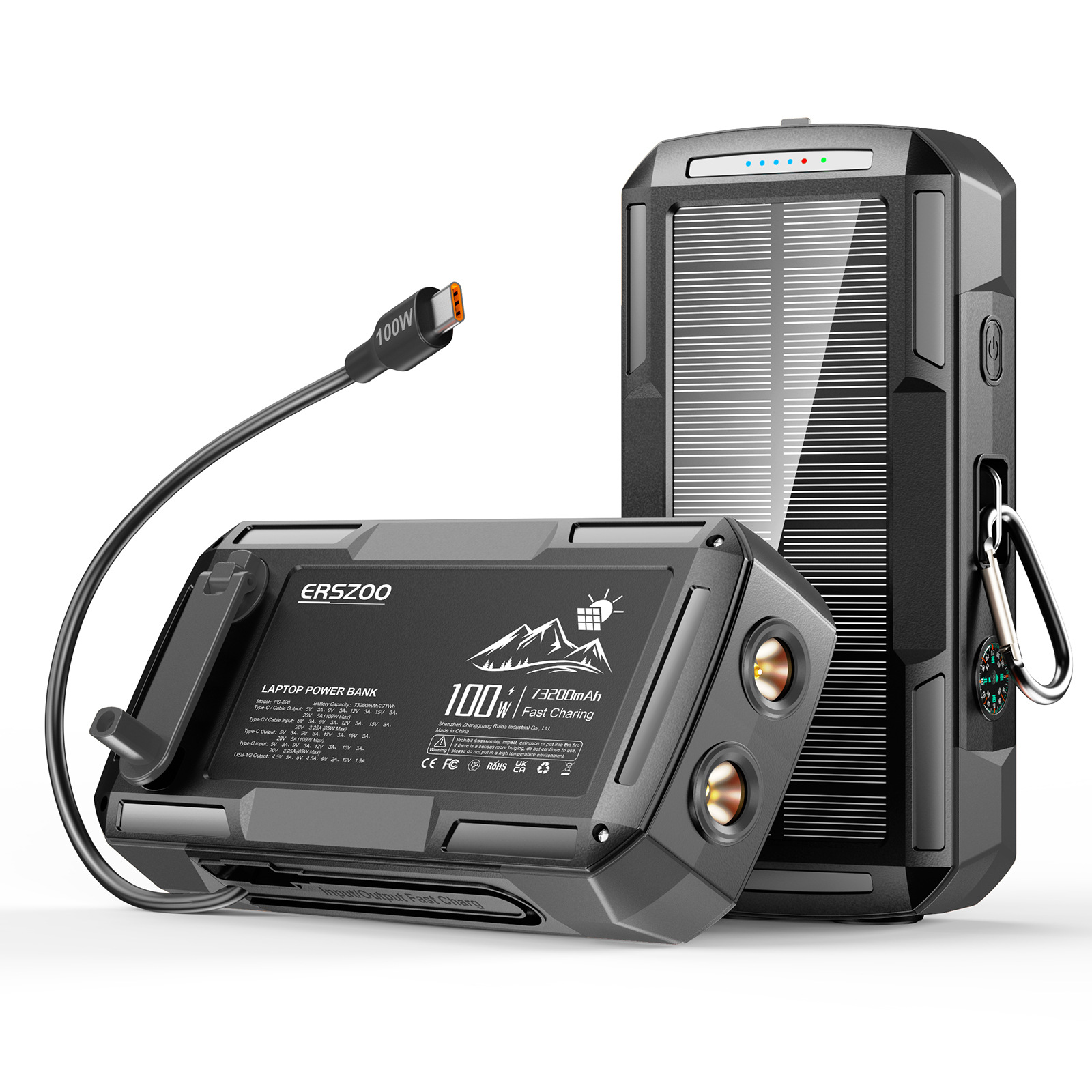 100W Hand-Cranked Power Generation Solar Mobile Power Supply 73200 Mah Comes with 4-Wire Dual Led Light Power Bank