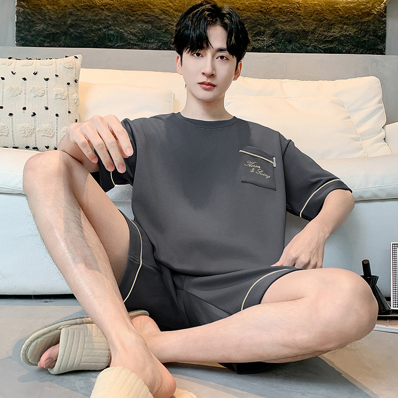 Men's Pajamas Summer Short-sleeved Shorts Pullover Loose Casual Outwear Two-piece suit for Teenagers