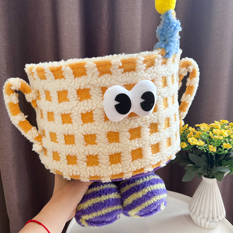 Monstruo de dibujos animados de escritorio merienda canasta de almacenamiento de cuerda de algodón de lana de cordero juguete organizar canasta de almacenamiento regalo decoración del hogar