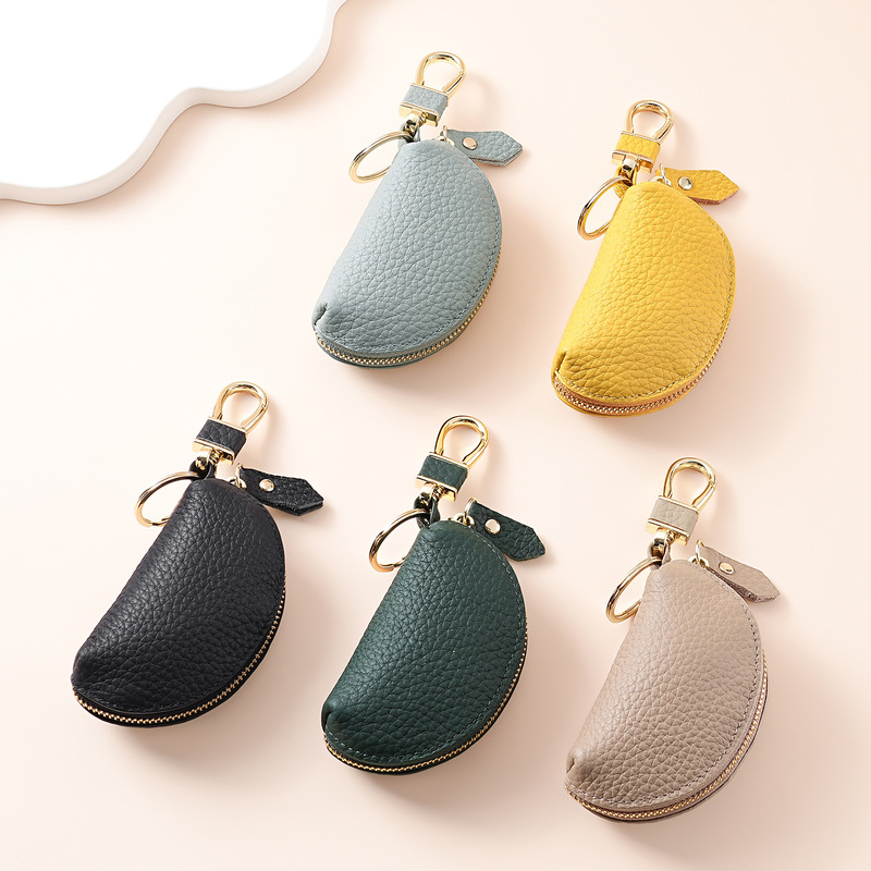 Cross-Border Lychee Pattern Cowhide Car Key Case, Personalized Zipper Leather Coin Purse for Men and Women, Portable Coin Storage Bag Cross-Border Lychee Pattern Cowhide Car Key Case, Personalized Zipper Leather Coin Purse for Men and Women, Portable Coin Storage Bag