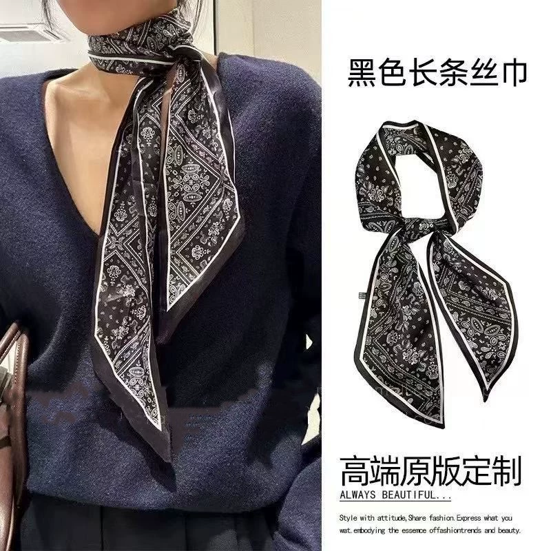 Длинный косый шарф для женщин, имитация шелка, двусторонний шарф с принтом пейсли, повязка на шею, всесезонный шарф в корейском стиле, премиум-класса.