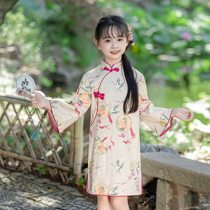 Детский осенний чхонсам, ретро бархатное этническое платье, Hanfu, этнический стиль