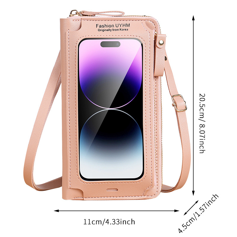 Nueva pantalla táctil bolso del teléfono móvil de las mujeres crossbody antirrobo bolso de hombro multifuncional versátil transparente mini bolso del teléfono móvil de la cartera