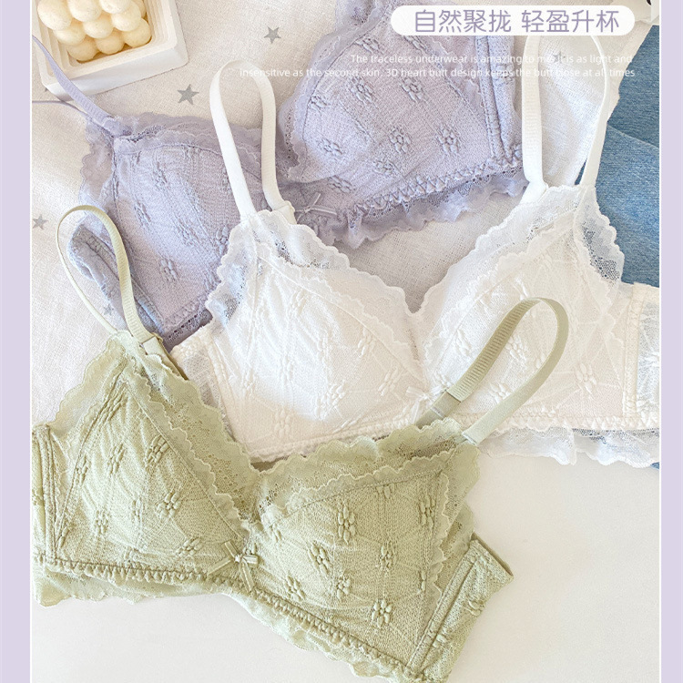 Sweet, Cute, Breathable, Sexy Stereo Lace Intimates, Small Breasts Push up to Look Bigger, Pure Desire, Non-Sagging Adjustable Bra