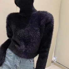 跨境高级感高领水貂毛冬季内搭短款高腰小个子百搭套头针织衫毛