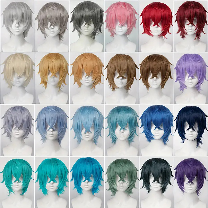 Cosplay Anime Universal Men's Wig Colorfulful Harajuku Anti-Curling Men's Short Hair Artificial Scalp