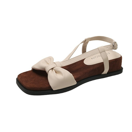 Sole sandal for beach wear, trendy summer match, retro heel, women's butterfly knot, external Roman, new literary style, open-toe