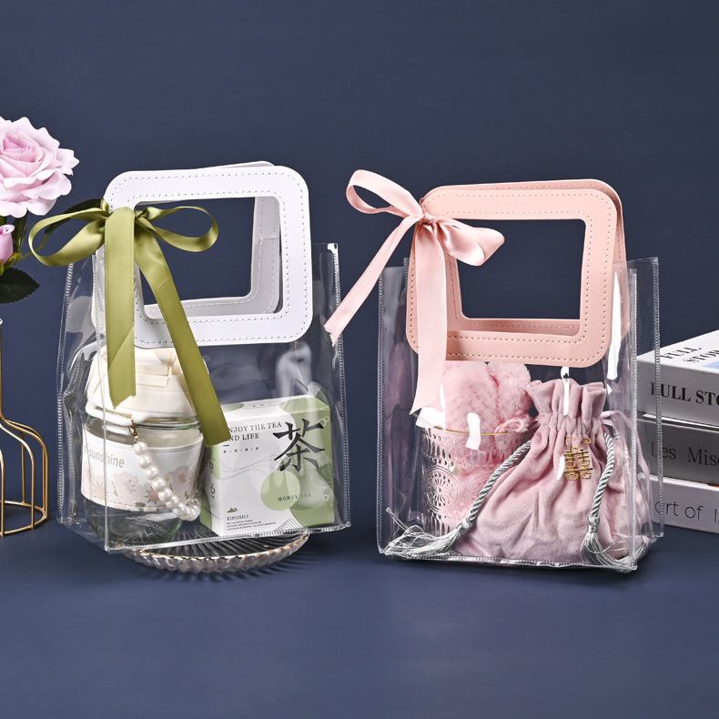 Transparent Handbag small size Gift Bag High-end Sense PVC Wedding Accompanying Gift Bag High-end Lipstick Packaging Bag