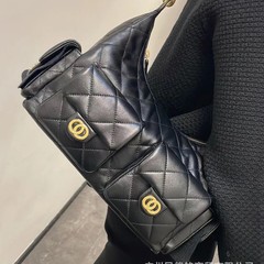 嬉皮包小香风羊皮单肩腋下包复古双口袋香奶奶包包hobo菱格链条包