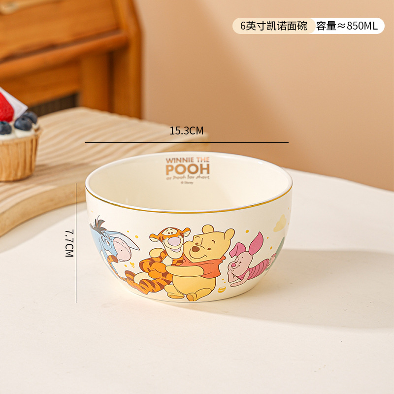 Disney Cute Strawberry Bear Ceramics Tazón de alto valor Caja de regalo Juego de vajilla Tazón de fideos de dibujos animados para niñas en casa