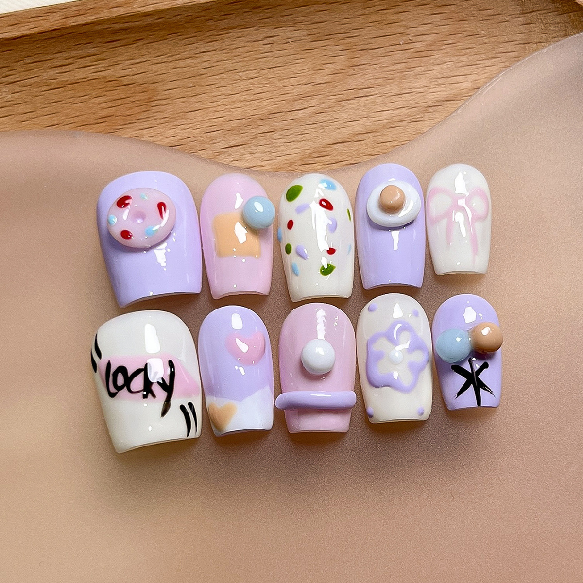 Manos de uso de uñas gradiente blush estereoscópio relieve manicure manicure falsa explosión pura lujo puro manicure