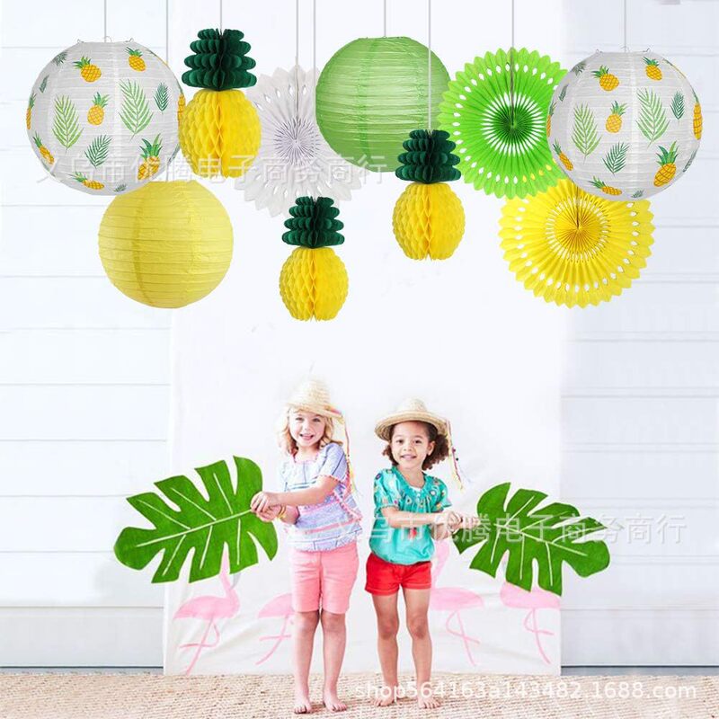 Hawaii Luau Refreshing Style Pineapple Lantern Honeycomb Ball Party Party Banquet Decoration Set Wholesale