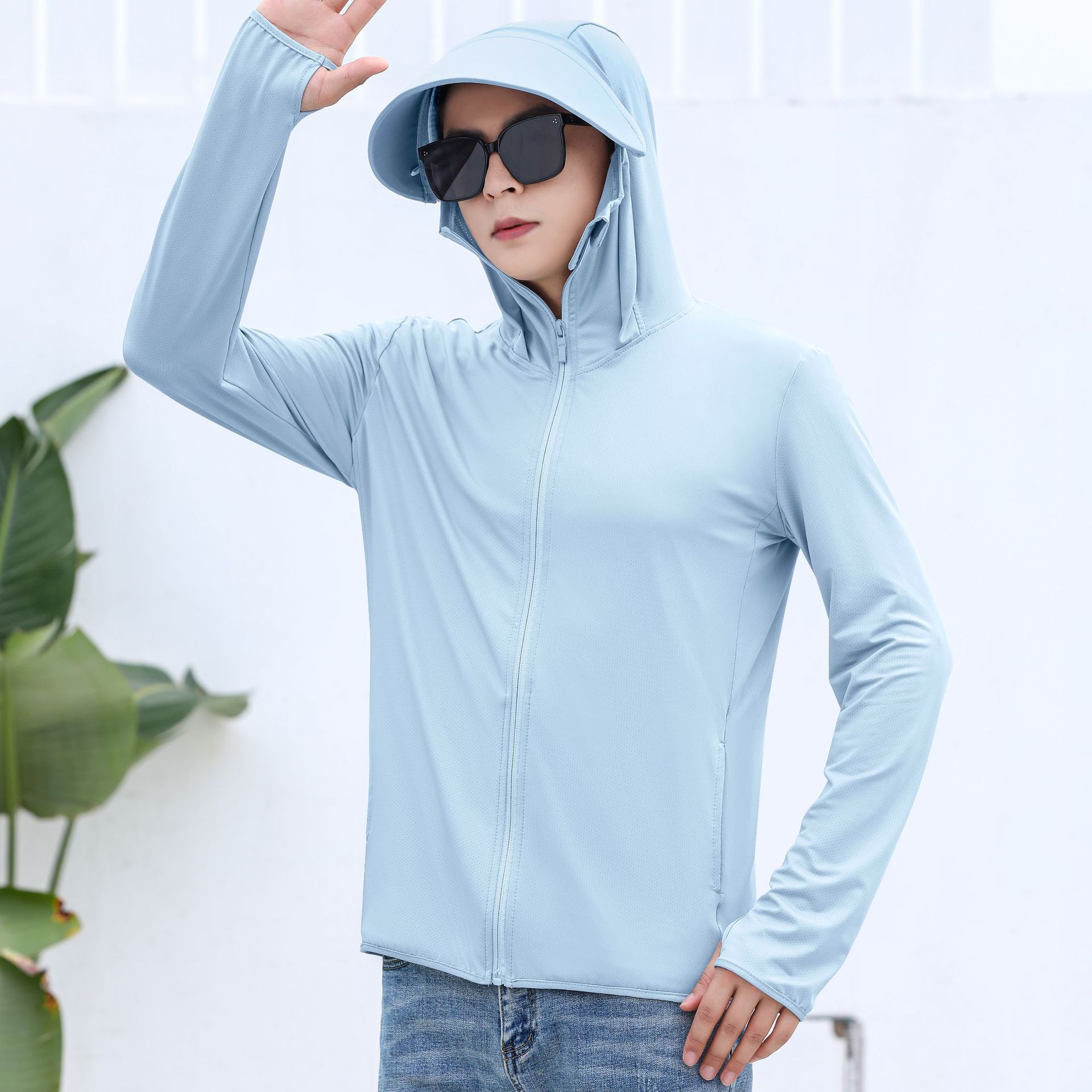 Un tipo delgado anti-ultravioleta gran sombrero frío nuevo tipo de seda de hielo chaqueta de protección solar para hombres de verano ligero al aire libre chaqueta de protección solar para hombres image 12