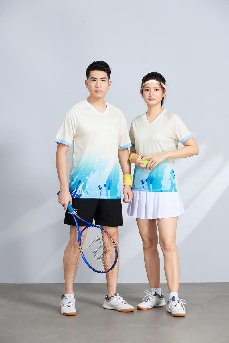 poliamonio rápido secado transpirable bádminton hombre niñas adultos el mismo cuello en V entrenamiento deportivo superior impresión personalizada