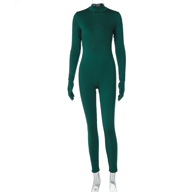 Women Clothing Winter Sexy Backless Slim Fit Solid Color Long Sleeve Jumpsuit
