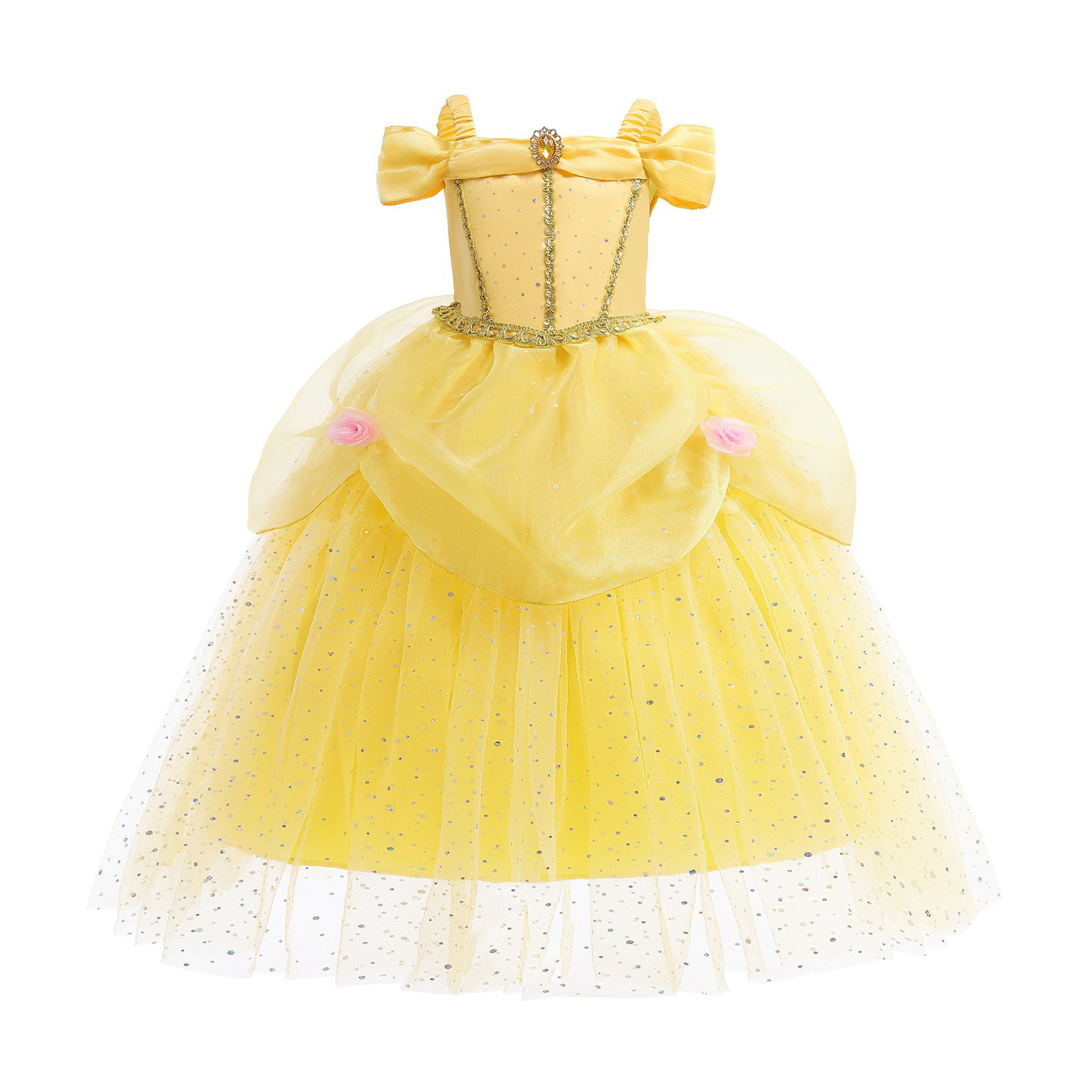 Belle princesa vestido niños niña vestido belleza y bestia campana vestido cos traje de rendimiento