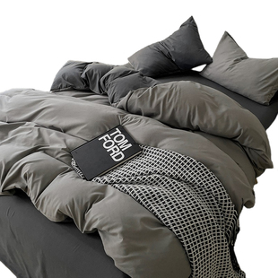 Ins Four-Piece Bed Bed Sheets Quilt Cover Simple Pure Color Student Dormitory Washed Cotton Three-Piece Bed Bed Sheets Set for Bed