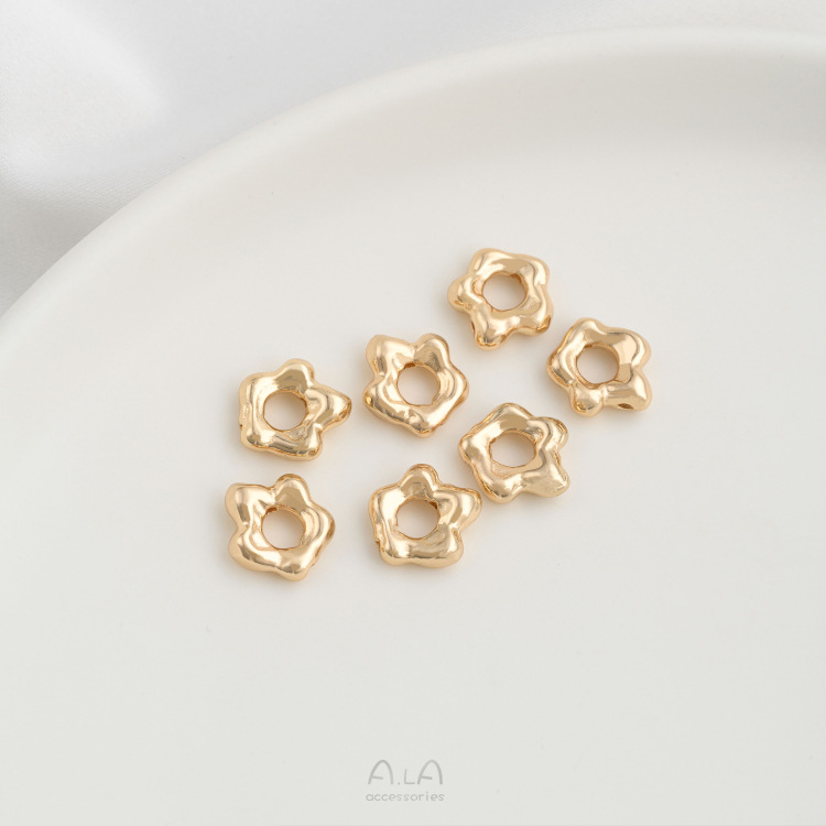 1 Piece 9 * 10mm Hole 3~3.9mm Copper 14K Gold Plated Flower Polished Spacer Bars display picture 3