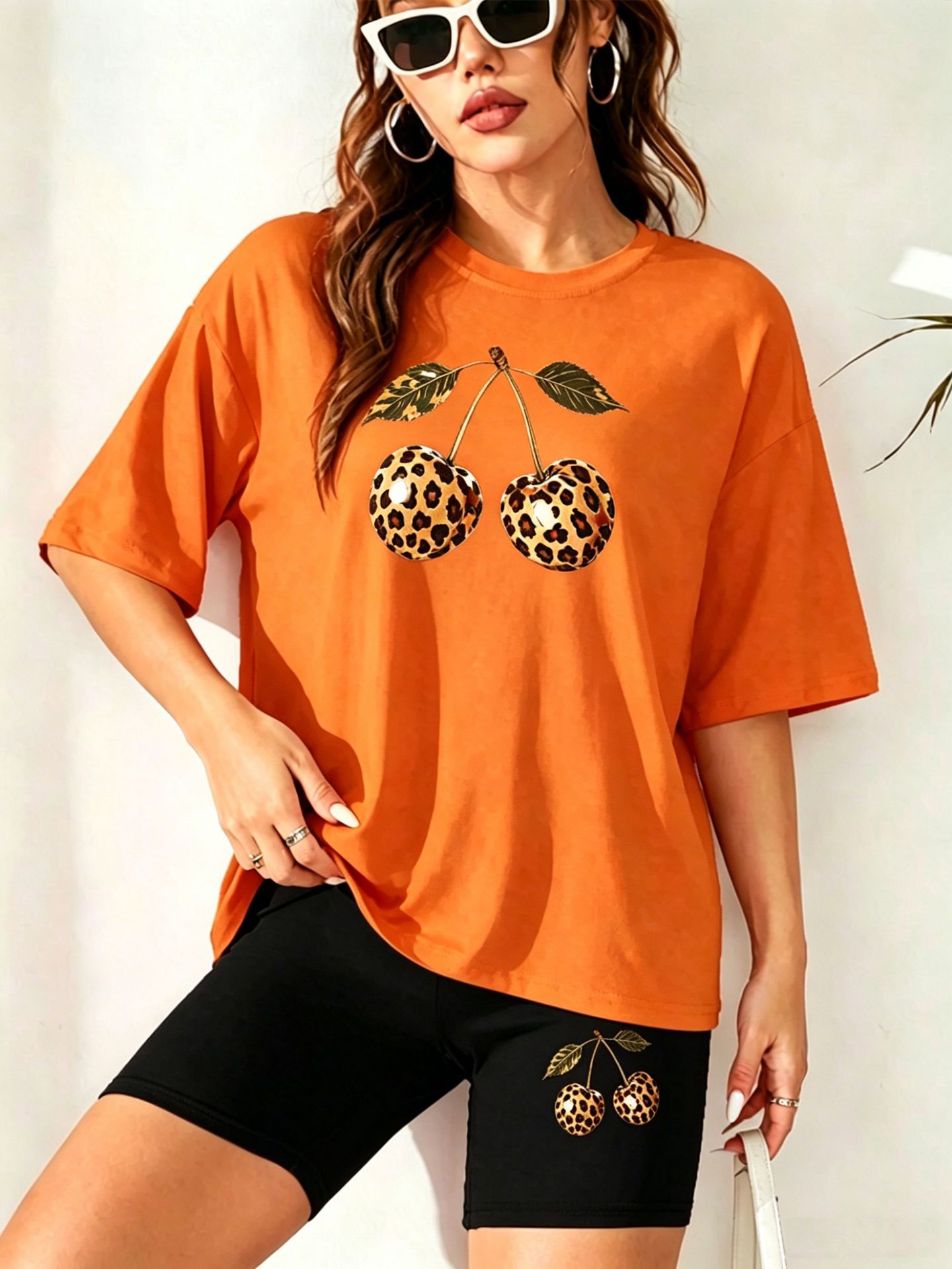 Women's Clothing Casual Fashion Suit Set Versatile Leopard Print Short Sleeve Top And Shorts Two Piece Set_ecoleips.com