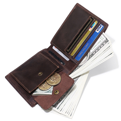 Men's Genuine Leather Wallet  New Retro Crazy Horse Leather Wallet High-end Brand Men's Wallet Business Fashion Soft
