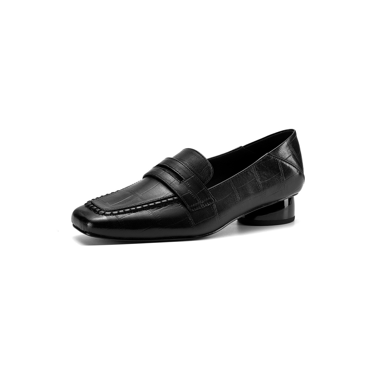 Giày loafer nữ da dê mũi vuông gót thấp cổ điển — đen chi tiết 24