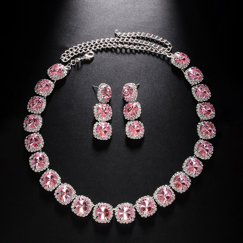 2024 moda color diamante joyería traje nupcial boda simple collar pendientes accesorios conjunto de joyas femeninas