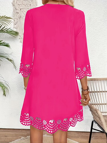 Elegant Women's Floral Lace Hollow Out Dress V Neck Cross-border