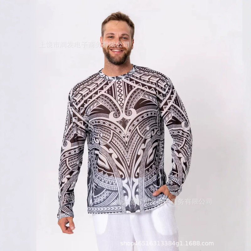 2026 Cross-Border European and American Beach Scenery Plant Print Hooded Sweatshirt for Men, Autumn Trendy Loose Fit Drop Shoulder Pullover