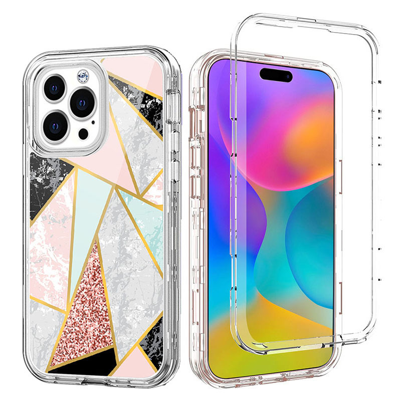 Suitable for iPhone 17 15 14 13 12 16 Pro Max Three-In-One Mobile Phone Case Marble Anti-Fall Cover