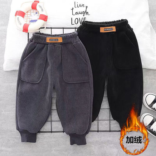 Children's winter lined pants for boys and girls, 1-3 years old, corduroy pants, one-piece lined baby pants for toddlers