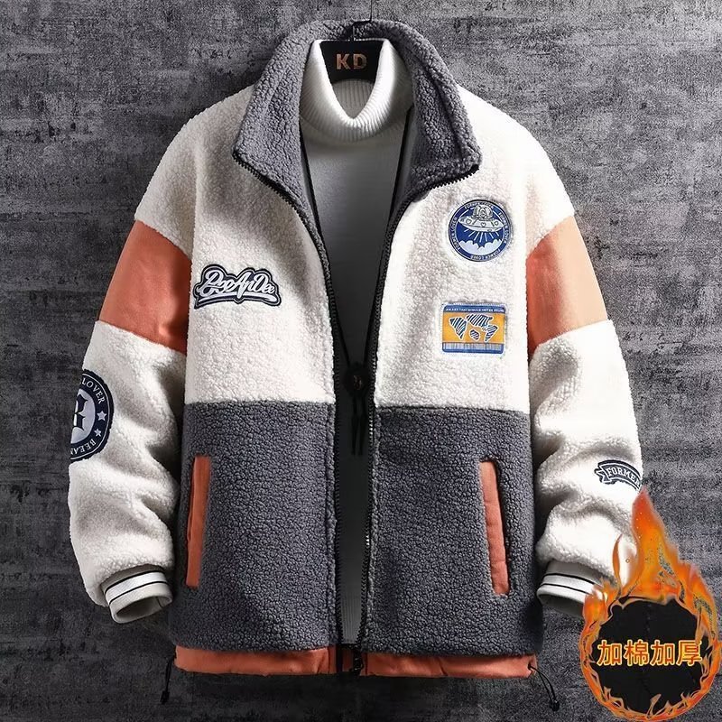 Abrigo de lana de cordero Abrigo acolchado de algodón engrosado forrado de lana para hombre Otoño e Invierno ropa de hombre y mujer color a juego contraste Abrigo acolchado de algodón chaqueta acolchada de algodón