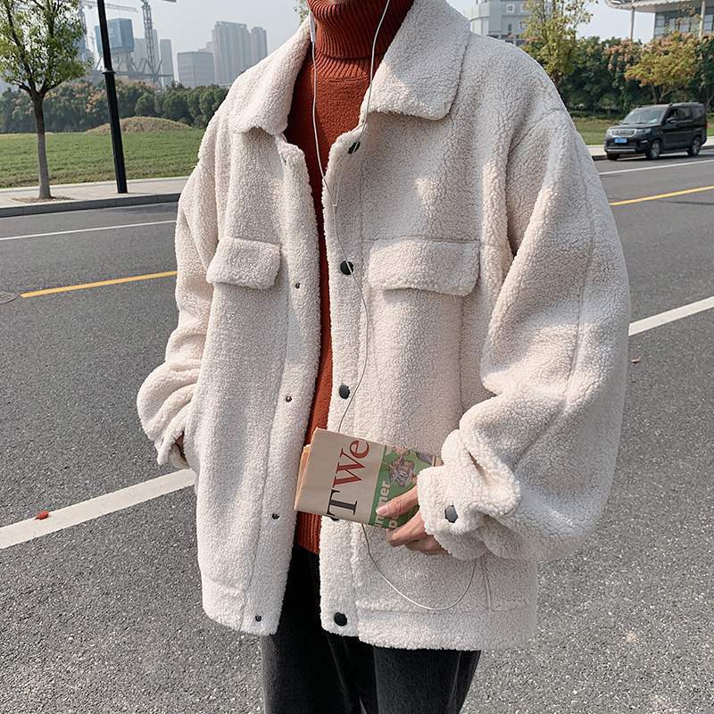 Otoño e Invierno lana de cordero japonés BF chaqueta de los hombres de estilo coreano de moda engrosada chaqueta ins ruoshuai frito calle versátil guapo