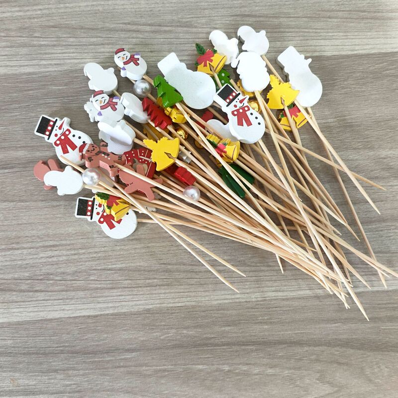 跨境圣诞节水果签一次性竹签圣诞老人水果叉大包厂家批发竹制餐具|undefined