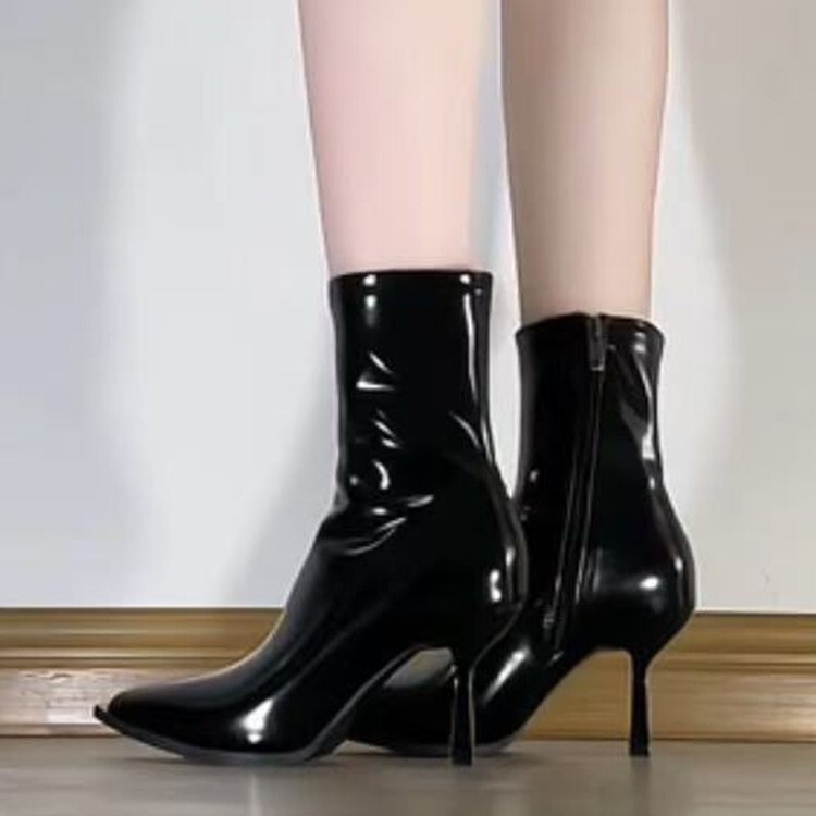 2024 New Style Western Style Slimming All-match Sleeve Pointed Thin Heel ol Commuter Women's Ankle and Solid Color Retro Fashion Boots