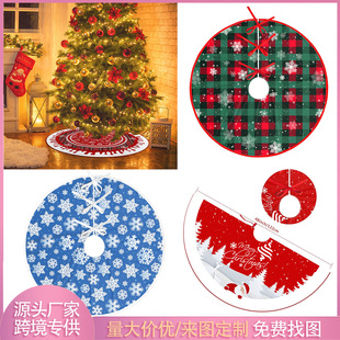 Christmas tree skirt red Christmas velvet pad snowflake plaid printed bottom party Mall hotel holiday decoration