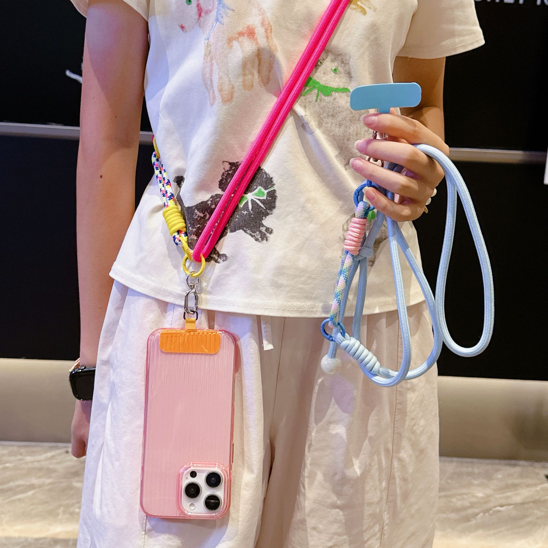 Nuevo cuello ajustable larga cuerda trenzada multifuncional cuerdas de empalme de muñeca estilo coreano de tendencia de pelota de color al aire libre a prueba de pérdida