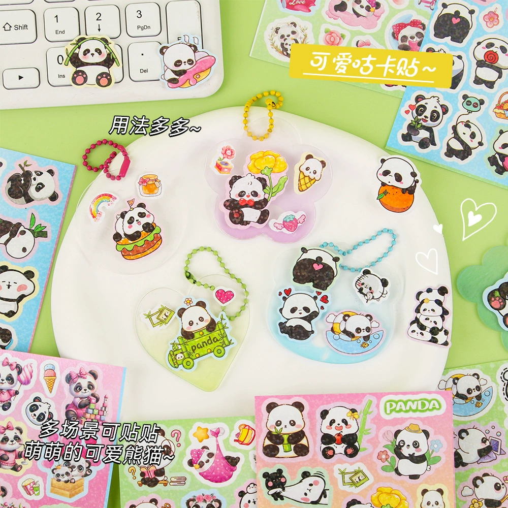 Творческие наклейки Panda PET, милый школьный декор, карманный чехол для телефона, DIY, лазерные наклейки, оптом