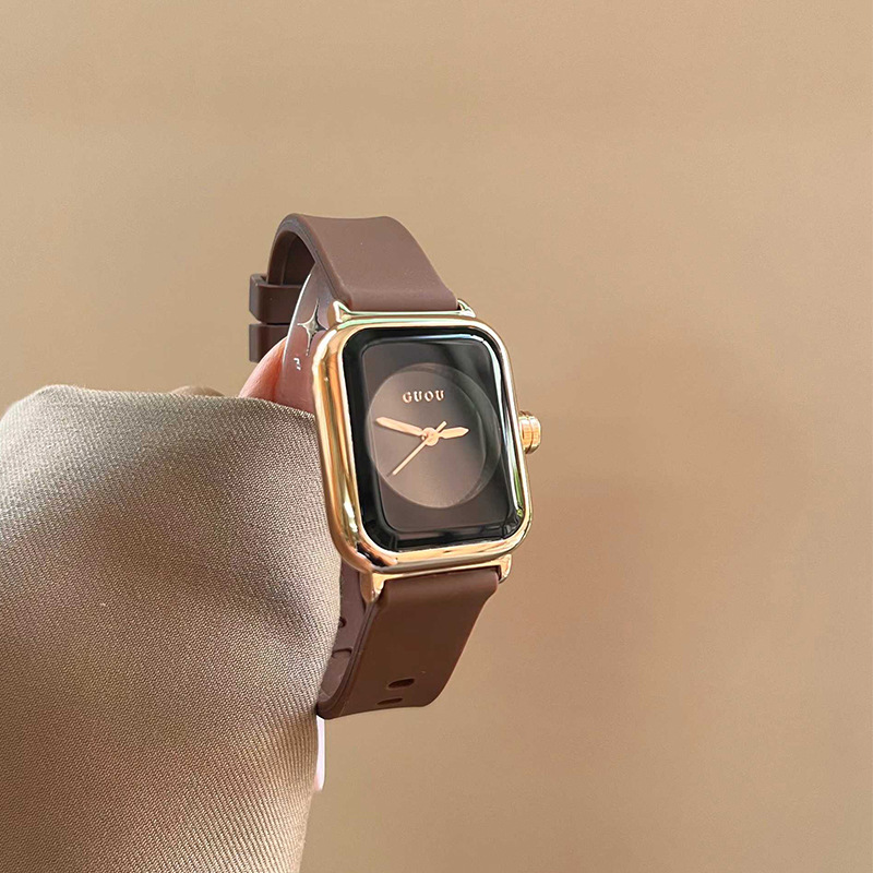 Guou New Simple Square Silicone Strap Simple Three-Hand Fashion Sports Watch Women's Watch
