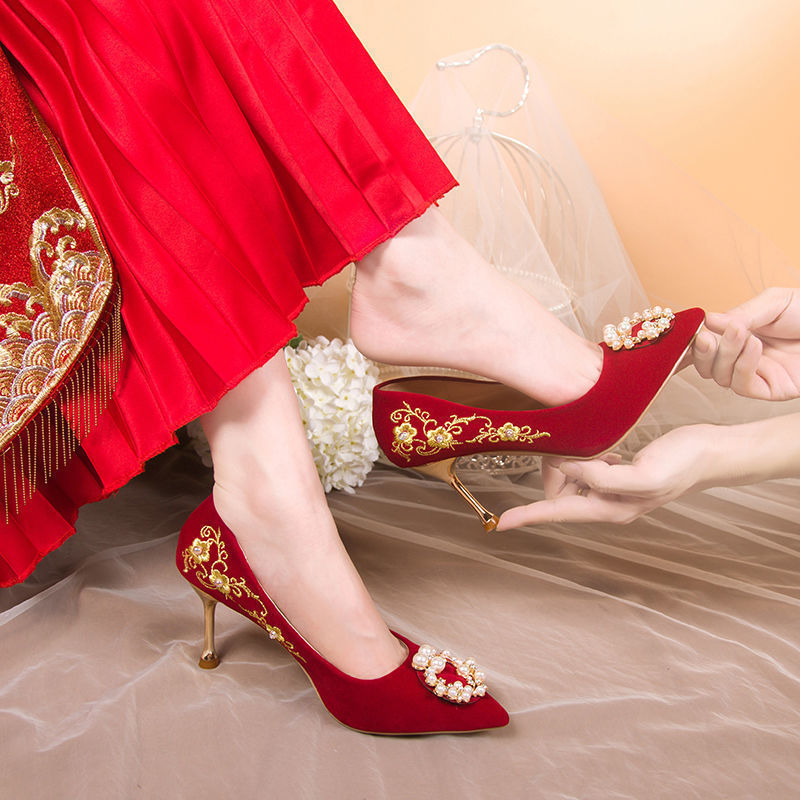Wedding Shoes New Style Xiuhe Wedding Dress Two-Wear Women's Wedding Bride Shoes Chinese Wedding Toast Red High Heels Pregnant Women Comfortable Wedding Shoes New Style Xiuhe Wedding Dress Two-Wear Women's Wedding Bride Shoes Chinese Wedding Toast Red High Heels Pregnant Women Comfortable