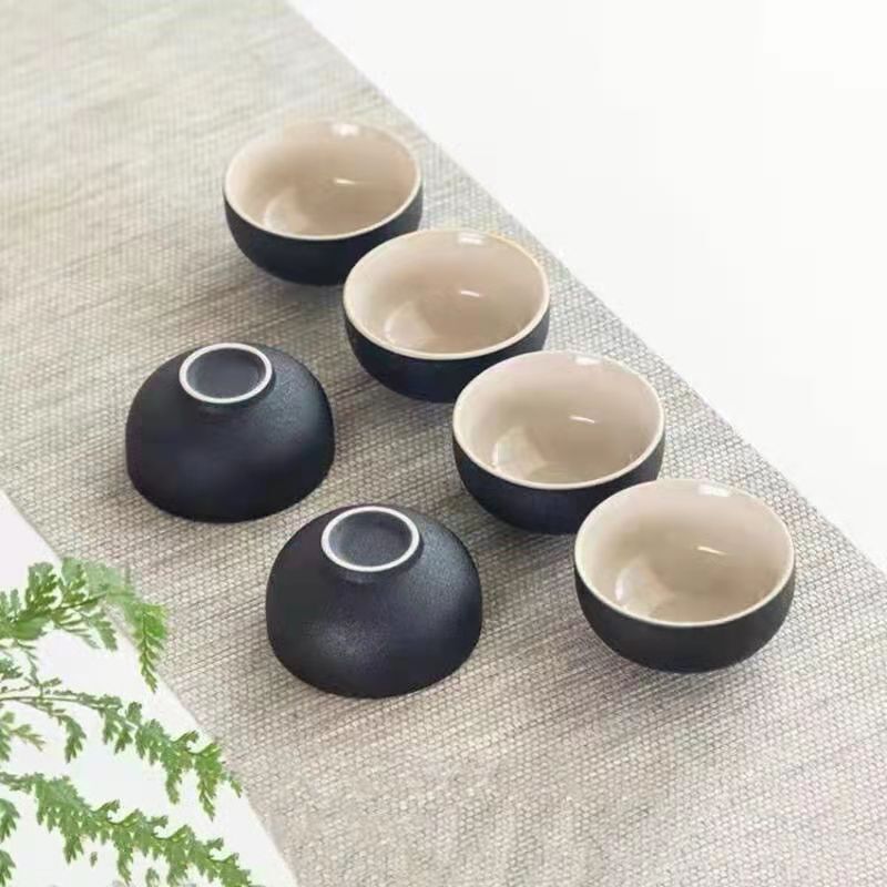 Black Zen Style Ceramic Kung Fu Tea Set Tea Cup Household Crude Pottery Tea Tasting Cup Single Personal Cup Special Office Solid Color Chinese Style