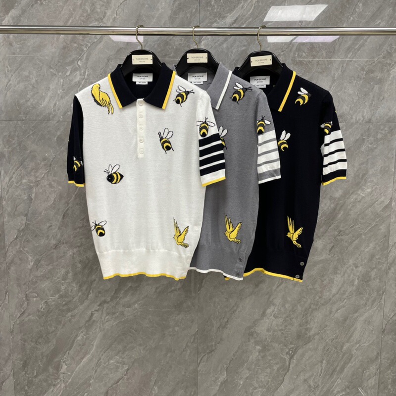 Factory Direct TB Summer New Bird Bee Lapel Polo Short-sleeved Knitted Shirt Casual Fashion All-match Short-sleeved