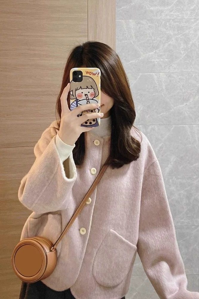 Gray Double-Sided Wool Woolen Outwear for Women Autumn and Winter 2025 New Korean Style Small Fragrance Super Nice Woolen Outwear