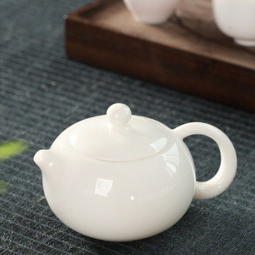 Dehua mutton fat jade white porcelain teapot ceramic household kung fu tea set teapot handmade simple size single pot wholesale