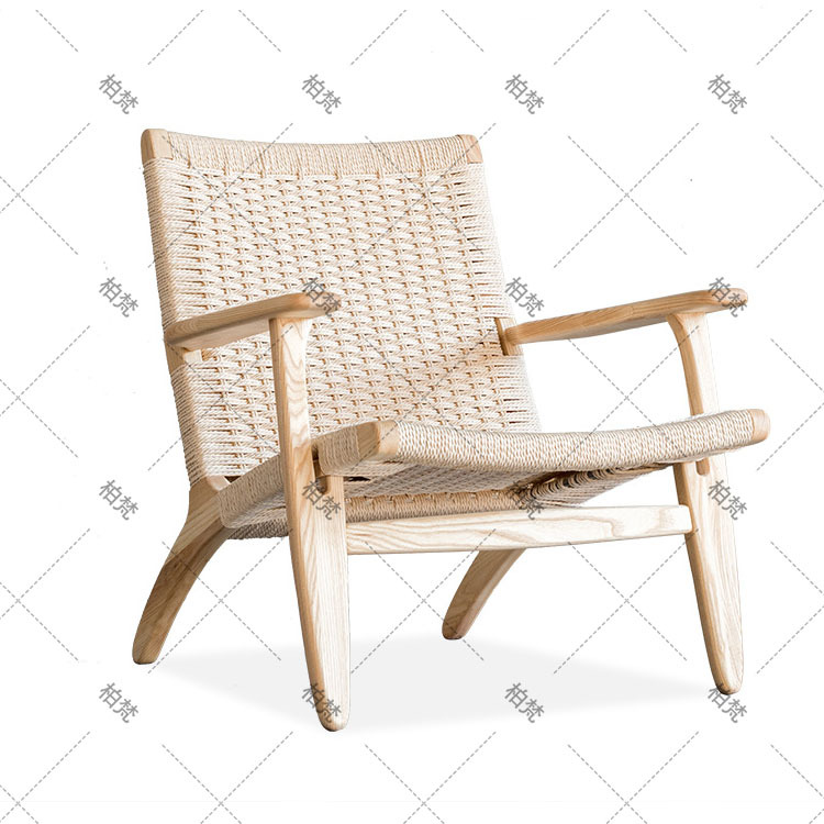 Silla de ocio de madera maciza perezosa de mediana edad, sofá individual de diseño de madera de fresno, silla Hank, silla de tienda de té con leche de café
