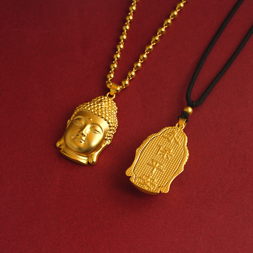 Sand gold ethnic style Buddha head necklace, versatile imitation gold Buddha ball chain, copper ornaments, sand gold pendant accessories, new product